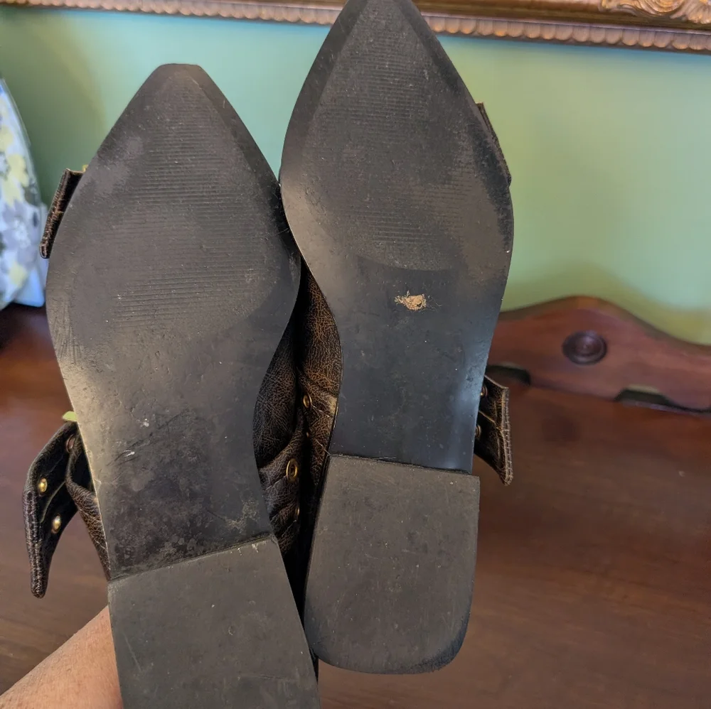 Steve Madden Graya Flats, Brown Distressed, Double Buckle - Picture 4 of 5